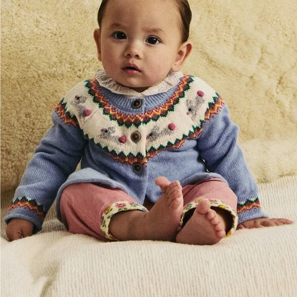 (NWOT)Mini boden easter sky blue bunnies edie fair isle cardigan - Picture 5 of 5